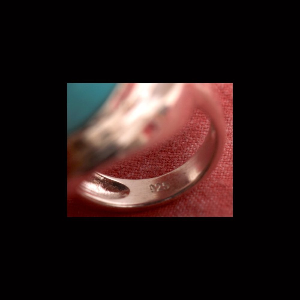 A Vintage Turquoise 925 Oval Ring - Picture 7 of 9